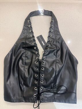 Fashion Nova Black Lace-Up Faux Leather Jacket
